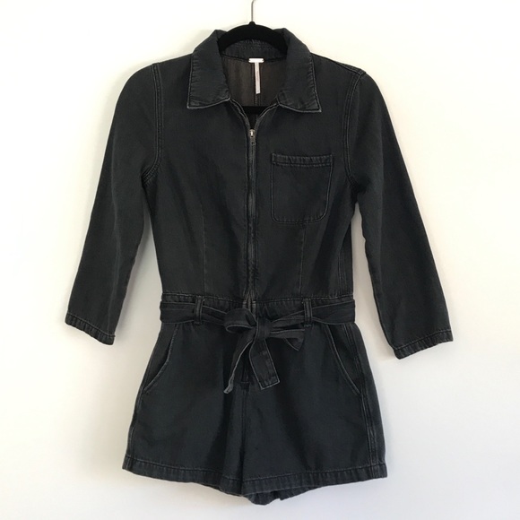 Free People Green River Denim Romper - Picture 2 of 15